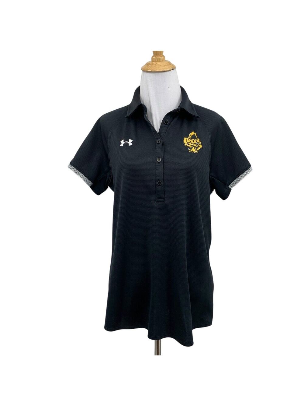 Under Armour Polo Shirt Womens M Black HeatGear Rival Embroidered Logo Golf